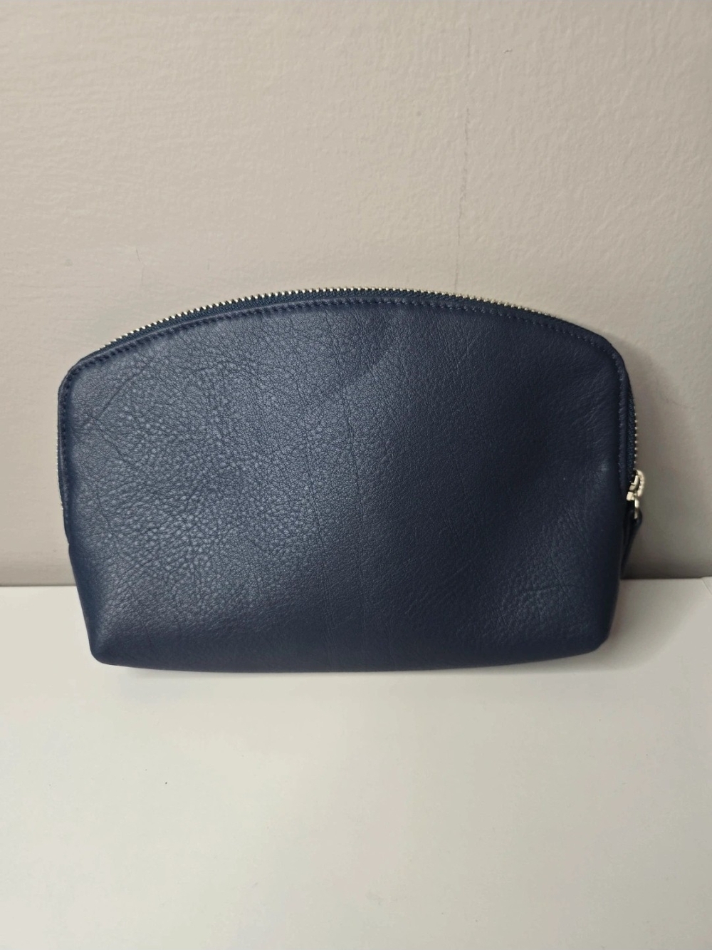 Classic Navy Leather Toiletry Pouch